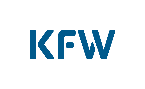 Logo der KFW in blauer Schrift auf weißem Hintergrund.
