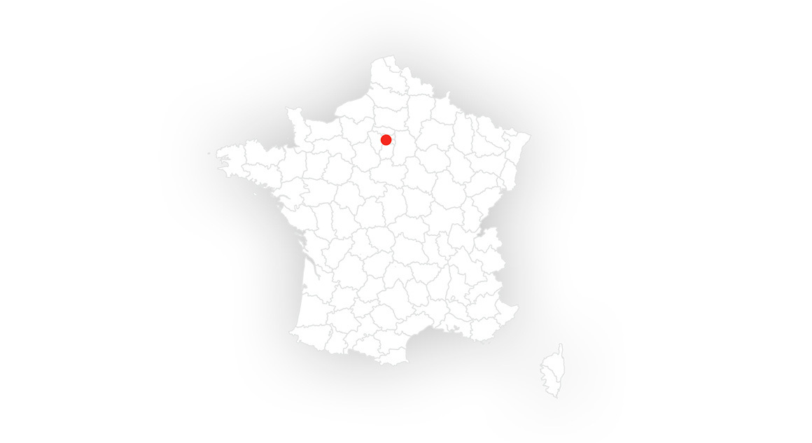 Grafik einer Karte von Frankreich. Ein roter Punkt markiert die Region Champagne in der nordöstlichen Mitte des Landes.