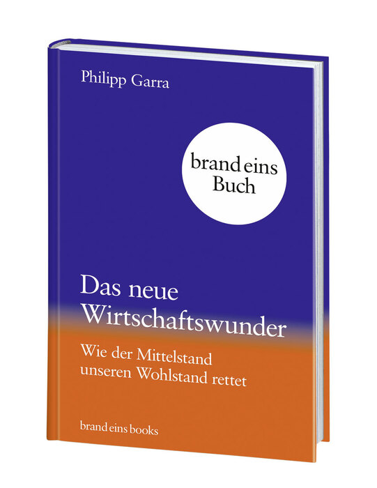Buchcover des Buches "Das neue Wirtschaftswunder - Wie der Mittelstand unseren Wohlstand rettet" von Philipp Garra. Das Cover ist in dunklem Violett gehalten, mit einem hellen, kreisförmigen Feld in der Mitte, das den Titel "brand eins Buch" enthält. Darunter steht in weißer Schrift der Buchtitel und der Untertitel. Der Name des Autors befindet sich am oberen Rand des Covers.