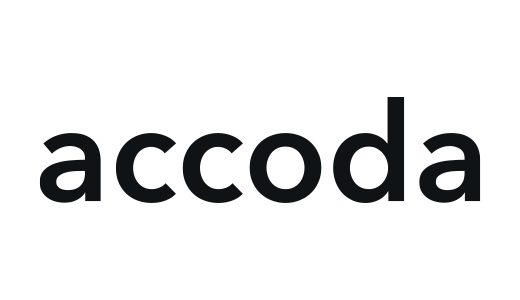 Das Bild zeigt das Logo von Accoda in schwarzer Schrift auf weißem Hintergrund. Der Schriftzug "accoda" ist in einer modernen, serifenlosen Schriftart dargestellt.