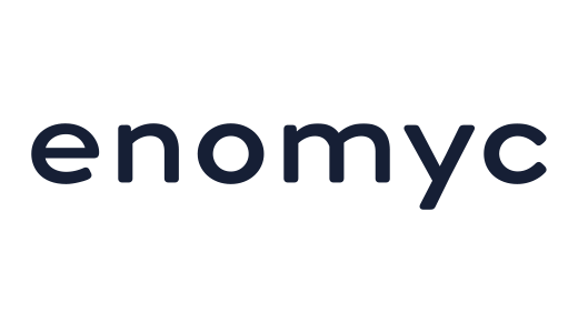 Logo von enomyc: Der Schriftzug "enomyc" in dunklem Blau auf hellem Hintergrund.