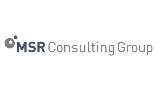 Logo von MSR Consulting Group: Ein stilisierter Kreis mit einem Punkt darin, gefolgt vom Schriftzug "MSR Consulting Group" in dunkler Schrift auf hellem Hintergrund.