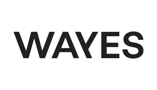 Das Bild zeigt den Schriftzug "WAVES" in großen, schwarzen Buchstaben auf weißem Hintergrund. Es handelt sich um eine Grafik mit einem klaren, modernen Design.