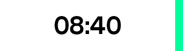 Das Bild zeigt eine digitale Uhr mit der Zeit 08:40 auf einem weißen Hintergrund. Ein grüner Balken befindet sich am rechten Rand des Bildes.