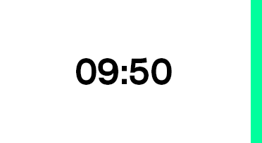 Grafik mit der Uhrzeit 09:50 auf weißem Hintergrund. Ein grüner Balken befindet sich rechts neben der Uhrzeit.