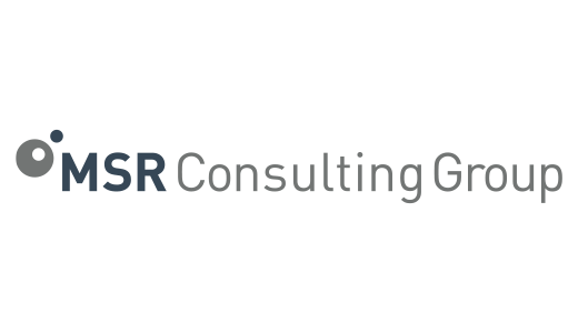 Das Bild zeigt ein Logo für die "MSR Consulting Group", ein Unternehmen, das Beratungsdienste anbietet. Das Logo besteht aus einem schwarzen Balken mit dem Wort "MSR" in blauer Schrift und dem Wort "Consulting" in einer kleineren, weißen Schrift. Der Name des Unternehmens ist in einer größeren, blauen Schrift dargestellt. Das Logo steht vor einem weißen Hintergrund, so dass es für potenzielle Kunden gut sichtbar und zugänglich ist.