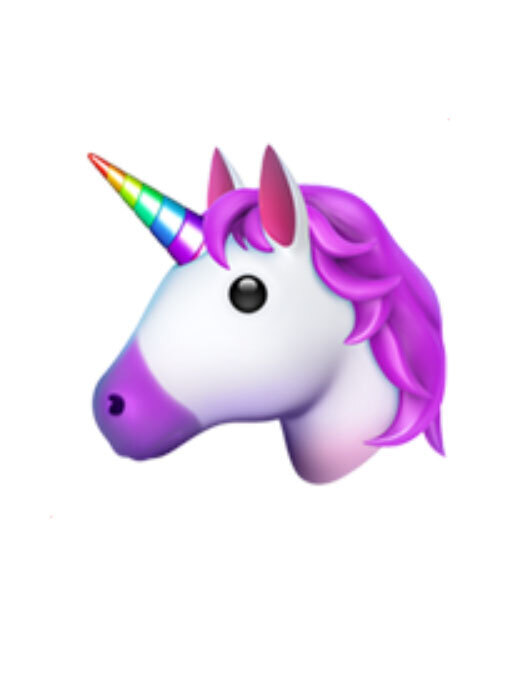 Das Bild zeigt ein weißes Einhorn mit violetter Mähne und Schweif, das mit einem regenbogenfarbenen Horn verziert ist. Das Einhorn ist im Profil abgebildet, mit dem Kopf nach rechts gerichtet. Das Bild ist ein einfaches, flaches Design ohne zusätzliche Elemente oder Text, so dass es für ein breites Publikum zugänglich und leicht zu verstehen ist.