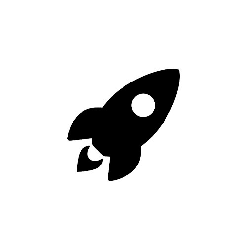 Das Bild zeigt ein einfaches schwarz-weißes Symbol eines Raketenschiffs. Das Raketenschiff ist in einem flachen, zweidimensionalen Stil dargestellt, mit einem kreisförmigen Loch in der Mitte. Das Symbol ist minimalistisch und leicht zu verstehen, so dass es sich für die Verwendung auf einer barrierefreien Website eignet.