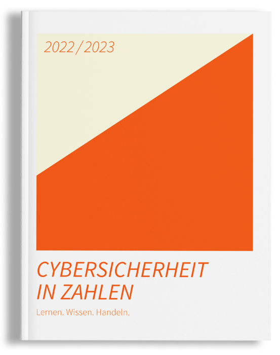 Das Bild ist das Cover eines Buches mit dem Titel "Cybersicherheit in Zahlen" von Lernen, Wissen, Handel. Der Einband zeigt ein kühnes, geometrisches Design mit einem großen orangefarbenen Dreieck und einem kleineren weißen Dreieck. Der Titel des Buches ist prominent in der Mitte platziert, der Name des Autors steht in kleinerer Schrift unterhalb des Titels. Die Gestaltung des Covers ist minimalistisch und klar, wobei der Schwerpunkt auf dem Text und den geometrischen Formen liegt.