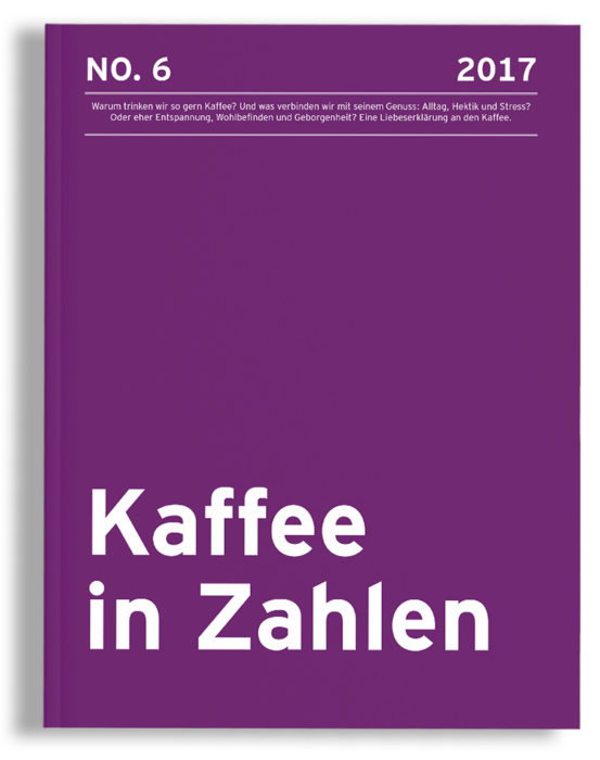 Bei dem Bild handelt es sich um den Umschlag eines Buches oder einer Zeitschrift mit dem Titel "Kaffee in Zahlen" in deutscher Sprache, mit einem lila Hintergrund und weißem Text. Das Cover enthält auch einen Untertitel, der lautet: "Warum trinken wir sein gerne Kaffee? Und was verbinden wir mit seinem Genuss: Alte, Hekti und Stress", was übersetzt so viel heißt wie "Wie können wir Ihnen helfen? Wir verstehen Ihre wirklichen Bedürfnisse". Auf dem Umschlag wird auch erwähnt, dass der Inhalt auf Deutsch und Englisch verfügbar ist und von Kaffee in Zahlen veröffentlicht wird.