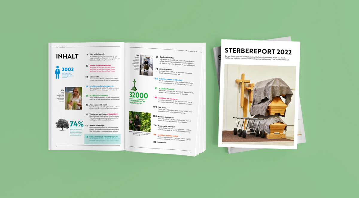 Das Bild zeigt eine Doppelseite mit drei gedruckten Materialien vor einem grünen Hintergrund. Die linke Seite ist mit "INHALT" betitelt und enthält eine Liste von Statistiken und Bildern. Die mittlere Seite ist mit "STERBERPORT" betitelt und zeigt ein Foto einer Holzkonstruktion. Die rechte Seite ist mit "STERBERPORT 2012" betitelt und enthält ebenfalls ein Foto einer Holzkonstruktion. Die Materialien scheinen im Zusammenhang mit einer Veröffentlichung oder einem Bericht zu stehen, möglicherweise über ein bestimmtes Ereignis oder Projekt, an dem die Holzstruktur beteiligt war.