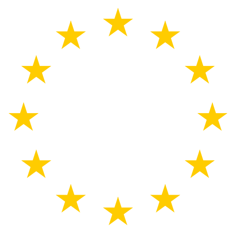 Das Bild zeigt einen schwarzen Hintergrund mit einer kreisförmigen Anordnung von gelben Sternen. Insgesamt gibt es zwölf gelbe Sterne, die gleichmäßig um die Mitte des Bildes verteilt sind. Die Sterne sind in gleichmäßigen Abständen angeordnet, was ein Gefühl der Ausgewogenheit und Symmetrie in der Komposition erzeugt. Das Bild enthält keinen Text oder zusätzliche Objekte, und die relativen Positionen der Sterne bleiben während des gesamten Bildes konstant.
