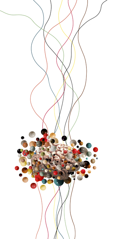 Das Bild ist eine digitale Illustration mit einer zentralen abstrakten Form, die aus zahlreichen bunten Kreisen und Linien besteht. Die Komposition steht vor einem weißen Hintergrund, wodurch ein auffälliger Kontrast entsteht. Die Anordnung der Kreise und Linien scheint eine kreative Darstellung eines Gehirns oder einer ähnlichen Struktur zu sein, wobei sich die Linien von der Mitte zu den Rändern hin erstrecken und den Eindruck eines komplexen Netzwerks oder eines Netzes miteinander verbundener Elemente vermitteln. Das Bild enthält keinen erkennbaren Text oder spezifische Aktionen, und die Gesamtkomposition ist visuell ansprechend und abstrakt.