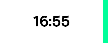 Das Bild zeigt die Uhrzeit "16:55" in großen schwarzen Zahlen auf weißem Hintergrund.
