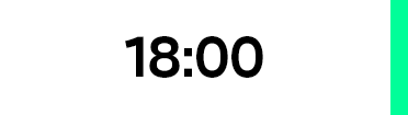 Das Bild zeigt die Uhrzeit "18:00" in schwarzer Schrift auf weißem Hintergrund. Der Text ist zentriert und scheint Teil eines größeren Bildes oder einer Grafik zu sein. Das Bild ist so gestaltet, dass es für alle Benutzer, auch für Menschen mit Sehbehinderungen, zugänglich ist, da es einen klaren und leicht lesbaren Text enthält.