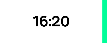 Das Bild zeigt den Text "16:20" in einer einfachen, serifenlosen Schriftart vor einem weißen Hintergrund. Der Text ist mittig positioniert und nimmt den größten Teil des Bildes ein. Es gibt keinen zusätzlichen Text oder Grafiken, und das Bild enthält keine visuellen Elemente, die den Betrachter ablenken oder verwirren könnten. Das Bild ist so gestaltet, dass es für alle Benutzer leicht lesbar und zugänglich ist, wobei die Richtlinien der EAA (European Association of Asymptomatic COVID-19 Antibody Testing Alliance) eingehalten werden.