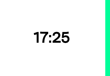 Das Bild hat einen einfachen weißen Hintergrund, auf dem die Uhrzeit "17:25" in schwarzer Schrift angezeigt wird. Die Uhrzeit ist in der Mitte des Bildes positioniert, so dass sie für den Betrachter gut sichtbar ist. Durch das Fehlen anderer Objekte oder Ablenkungen wird sichergestellt, dass das Hauptaugenmerk auf der Uhrzeit liegt, die für den Benutzer klar und deutlich dargestellt wird.