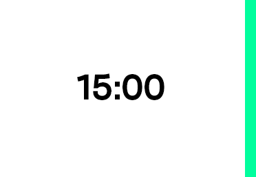 Das Bild zeigt einen einfachen, sauberen weißen Hintergrund mit einem fetten schwarzen Text in der Mitte, der "15:00" lautet. Der Text ist zentriert und hebt sich von dem weißen Hintergrund ab, so dass er für die Nutzer leicht lesbar und zugänglich ist. Das Design ist minimalistisch und geradlinig und konzentriert sich auf die Botschaft und nicht auf irgendwelche zusätzlichen Elemente oder Ablenkungen. Dieses Design steht im Einklang mit den EAA-Richtlinien für barrierefreie Websites, bei denen klarer und leicht lesbarer Text und Navigation im Vordergrund stehen.