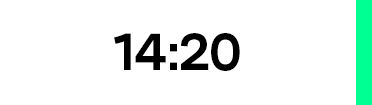 Das Bild zeigt den Text "14:20" in einer einfachen, serifenlosen Schriftart vor einem weißen Hintergrund. Der Text ist zentral positioniert und nimmt den größten Teil des Bildes ein. Es gibt keinen zusätzlichen Text oder Grafiken, und das Bild enthält keine visuellen Elemente, die den Betrachter ablenken oder verwirren könnten. Das Bild ist so gestaltet, dass es für alle Benutzer leicht lesbar und zugänglich ist, wobei die Richtlinien der EAA (European Association of Audio Video Editors) für barrierefreies Design eingehalten werden.