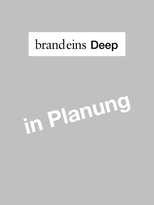 Das Bild ist ein schlichtes, minimalistisches Design mit grauem Hintergrund. Oben befindet sich ein weißes Rechteck mit dem schwarzen Schriftzug „brandeins Deep“. Unterhalb des Rechtecks steht in kleinerer Schriftgröße der Ausdruck „in Planung“. Das Gesamtlayout wirkt klar und übersichtlich, sodass Nutzer sich leicht zurechtfinden und den Inhalt gut verstehen können.
