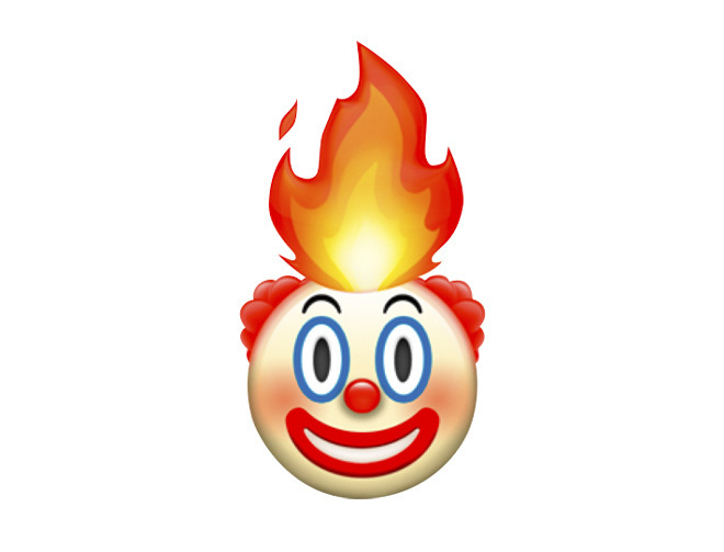 Das Bild zeigt ein Cartoon-Clownsgesicht mit einer roten Nase und einem breiten Lächeln, aus dessen Kopf Feuer kommt. Der Clown wirkt verspielt und energiegeladen und stellt möglicherweise einen feuerspeienden Clown dar. Das Bild ist so gestaltet, dass es ein breites Publikum, darunter Kinder und Erwachsene, anspricht, und soll ein unterhaltsames und ansprechendes visuelles Element sein.