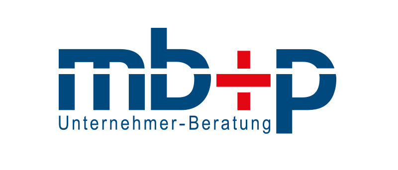 Das Bild zeigt das Logo einer Firma namens „Unternehmer-Beratung“. Das Logo besteht aus den Buchstaben „mbp“ in Blau mit einem roten Kreuzsymbol in der Mitte. Der Firmenname ist in kleineren blauen Buchstaben unterhalb des Logos geschrieben. Das Logo ist so gestaltet, dass es für alle Nutzer, einschließlich Menschen mit Sehbehinderungen, zugänglich ist, indem klare und einfache Farben und ein Minimum an Text verwendet werden.