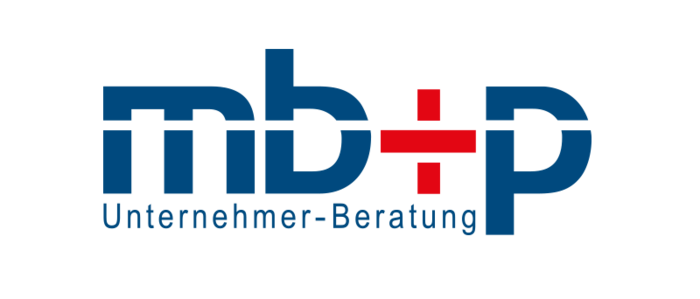 Das Bild zeigt das Logo einer Firma namens „Unternehmer-Beratung“. Das Logo besteht aus den Buchstaben „mbp“ in Blau mit einem roten Kreuzsymbol in der Mitte. Der Firmenname ist in kleineren blauen Buchstaben unterhalb des Logos geschrieben. Das Logo ist so gestaltet, dass es für alle Nutzer, einschließlich Menschen mit Sehbehinderungen, zugänglich ist, indem klare und einfache Farben und ein Minimum an Text verwendet werden.
