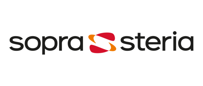 Das Bild zeigt ein grafisches Design mit einem auffälligen, stilisierten Buchstaben „S“ in Rot und Orange vor einem schwarzen Hintergrund. Das Wort „sopra“ ist in größerer Schriftgröße prominent oben auf dem Bild platziert. Das Design scheint ein Logo oder Markenelement für ein Unternehmen oder eine Organisation zu sein, wie die Verwendung des Wortes „sopra“ im Bild vermuten lässt.