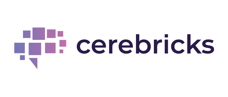 Das Bild zeigt das Logo einer Firma namens „cerebricks“. Das Logo besteht aus einem schwarzen Hintergrund, auf dem das Wort „cerebricks“ in großen, fetten, violetten Buchstaben geschrieben ist. Der Firmenname befindet sich in der Mitte des Bildes, wobei das Wort „cerebricks“ im Mittelpunkt steht. Das Logo ist schlicht und klar, wobei die Verwendung der Farben Violett und Schwarz einen optisch ansprechenden Kontrast erzeugt.