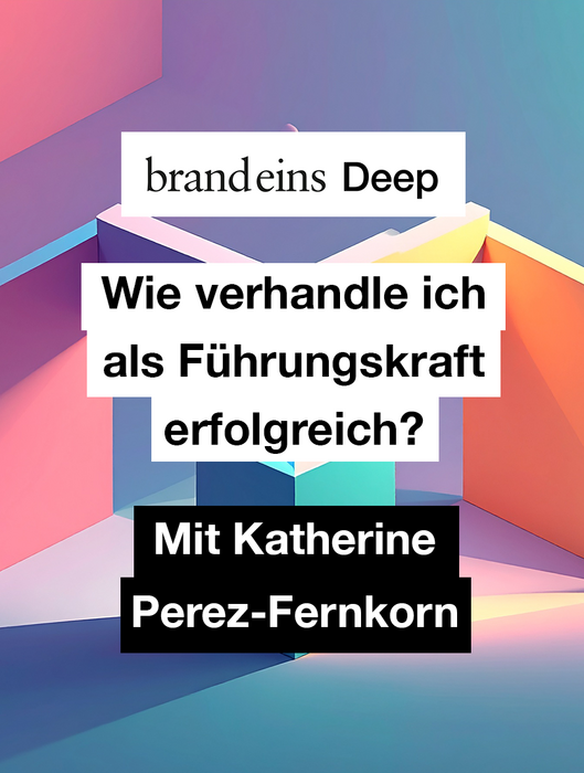 Das Bild ist eine Collage mit einem farbenfrohen abstrakten Hintergrund mit geometrischen Formen und Mustern. Die Collage enthält einen Text in deutscher Sprache mit der Frage „Wie verhandle ich als Führungskraft erfolgreich?“ und den Namen „Mit Katherine Perez-Fernkorn“. Das Bild ist so gestaltet, dass es einem breiten Publikum zugänglich ist, einschließlich derjenigen, die Deutsch sprechen, und soll auf einer Website verwendet werden, die den Richtlinien der EAA (European Association of Advertising Agencies) entspricht.