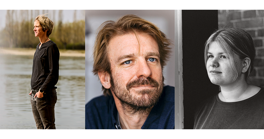 Das Bild ist eine Collage aus drei Fotos, auf denen ein Mann und zwei Frauen zu sehen sind. Der Mann befindet sich in der Mitte, die Frau links von ihm und die andere Frau rechts von ihm. Die Fotos sind horizontal angeordnet, wobei das Gesicht des Mannes in der Mitte und die Gesichter der beiden Frauen zu beiden Seiten zu sehen sind. Der Hintergrund jedes Fotos zeigt eine ruhige Gewässerszene, die der Komposition eine beruhigende Note verleiht.