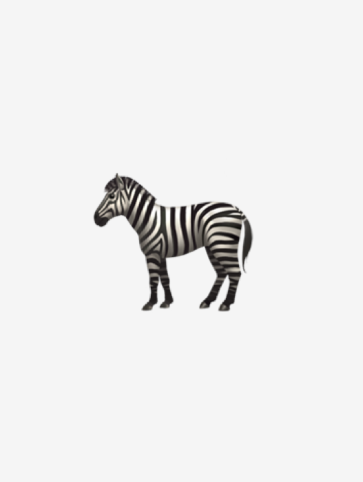 Das Bild zeigt eine stilisierte Darstellung eines Zebras im flachen Designstil. Das Zebra ist in Seitenansicht dargestellt, wobei seine charakteristischen schwarz-weißen Streifen deutlich zu erkennen sind. Das Bild ist vor einem schlichten weißen Hintergrund platziert, wodurch das auffällige Erscheinungsbild des Zebras besonders hervorgehoben wird. Das Design ist schlicht und klar, ohne zusätzliche Elemente oder Farben, sodass sich der Betrachter leicht auf die einzigartigen Merkmale des Zebras konzentrieren kann.