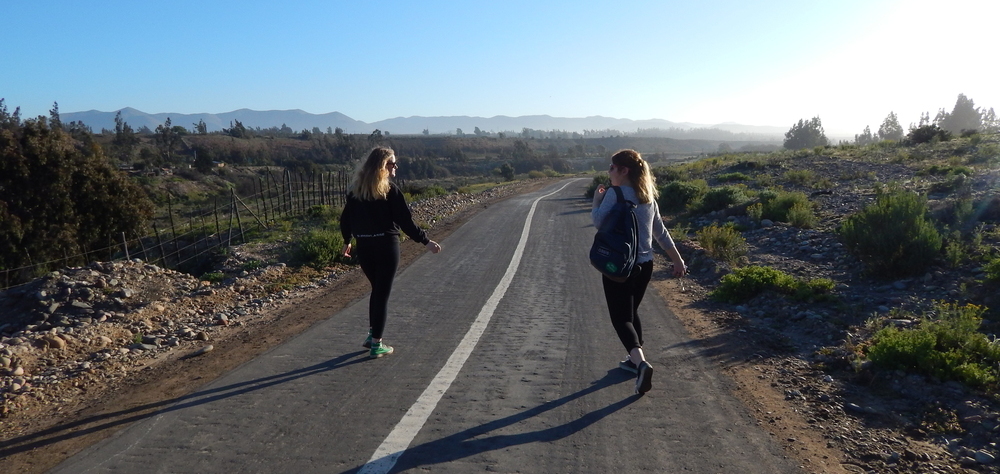 Austauschschülerin mit einer Freundin vor Landschaft in Chile